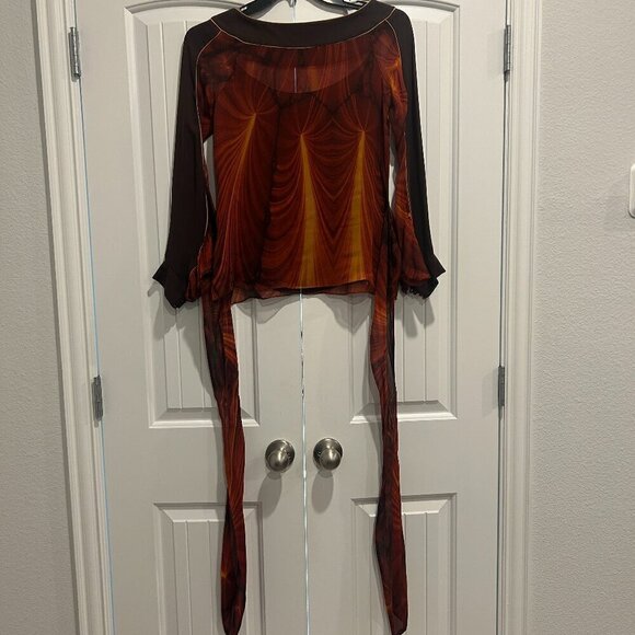Tamsen Designer Orange and Brown Blouse with Belt Women’s Size 6 - Picture 6 of 7